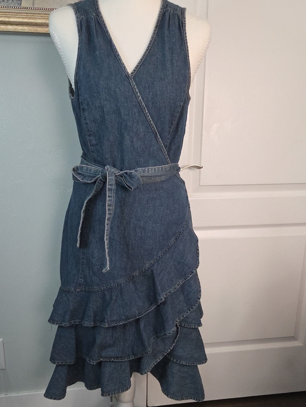 Ralph Lauren Sleeveless Denim Wrap Midi Dress in Indigo
